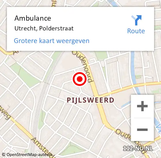 Locatie op kaart van de 112 melding: Ambulance Utrecht, Polderstraat op 26 oktober 2016 09:28