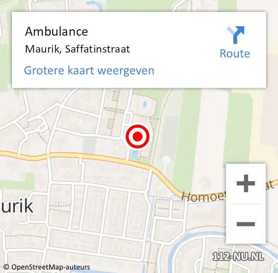 Locatie op kaart van de 112 melding: Ambulance Maurik, Saffatinstraat op 26 oktober 2016 10:49