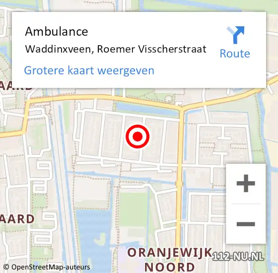 Locatie op kaart van de 112 melding: Ambulance Waddinxveen, Roemer Visscherstraat op 26 oktober 2016 11:38