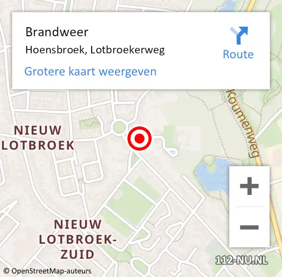 Locatie op kaart van de 112 melding: Brandweer Hoensbroek, Lotbroekerweg op 31 december 2013 13:56