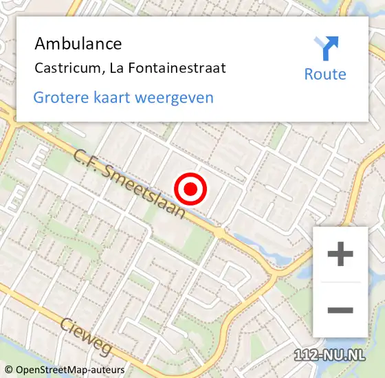 Locatie op kaart van de 112 melding: Ambulance Castricum, La Fontainestraat op 26 oktober 2016 13:01