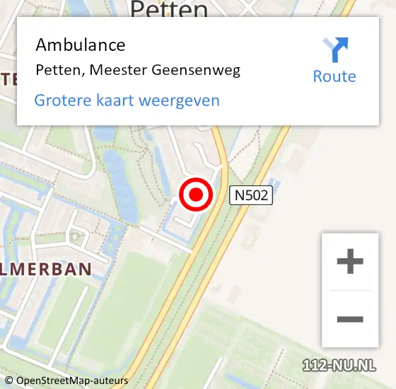 Locatie op kaart van de 112 melding: Ambulance Petten, Meester Geensenweg op 26 oktober 2016 13:25