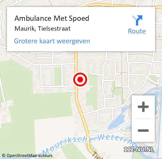 Locatie op kaart van de 112 melding: Ambulance Met Spoed Naar Maurik, Tielsestraat op 26 oktober 2016 14:16