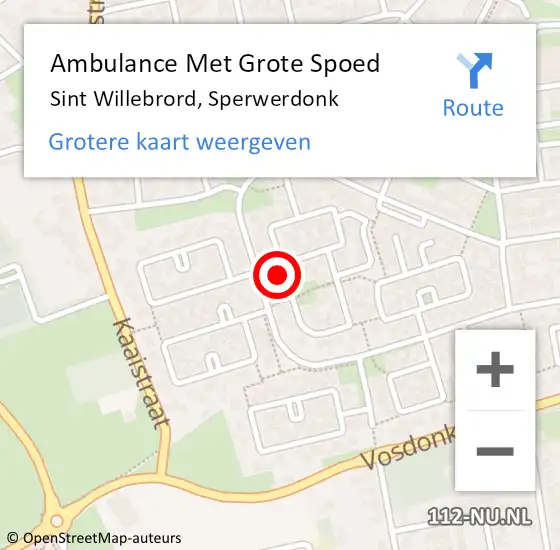 Locatie op kaart van de 112 melding: Ambulance Met Grote Spoed Naar Sint Willebrord, Sperwerdonk op 26 oktober 2016 14:54