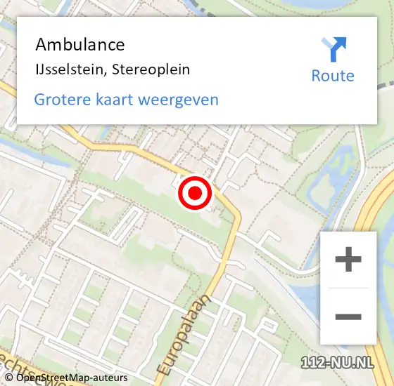 Locatie op kaart van de 112 melding: Ambulance IJsselstein, Stereoplein op 26 oktober 2016 15:04