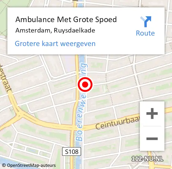 Locatie op kaart van de 112 melding: Ambulance Met Grote Spoed Naar Amsterdam, Ruysdaelkade op 26 oktober 2016 15:21