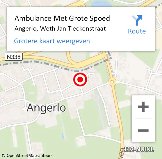 Locatie op kaart van de 112 melding: Ambulance Met Grote Spoed Naar Angerlo, Weth Jan Tieckenstraat op 26 oktober 2016 15:50