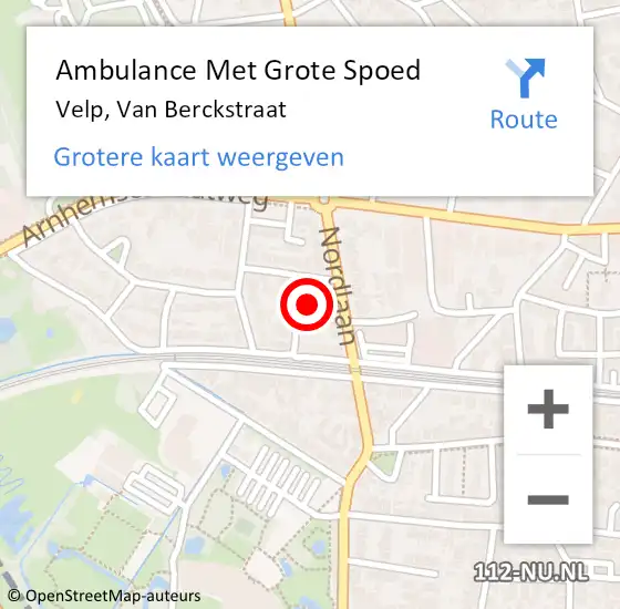 Locatie op kaart van de 112 melding: Ambulance Met Grote Spoed Naar Velp, Van Berckstraat op 26 oktober 2016 16:08