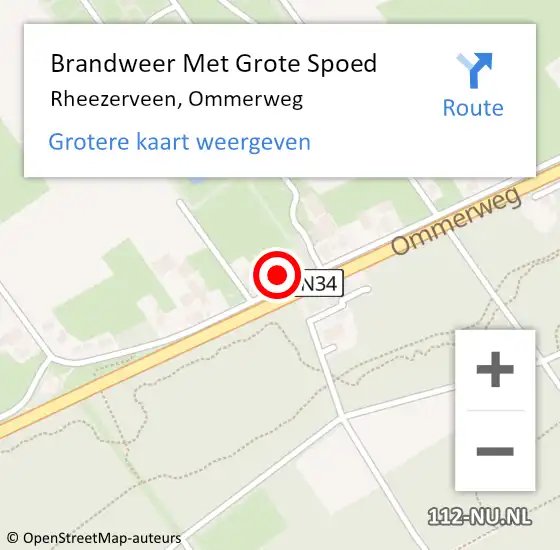 Locatie op kaart van de 112 melding: Brandweer Met Grote Spoed Naar Rheezerveen, Ommerweg op 26 oktober 2016 16:27