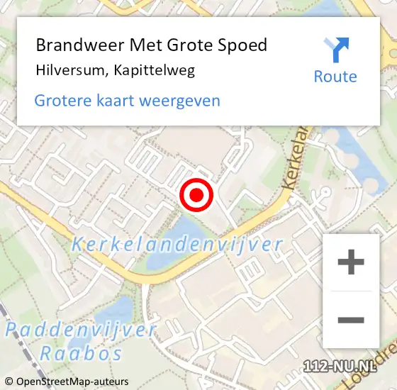 Locatie op kaart van de 112 melding: Brandweer Met Grote Spoed Naar Hilversum, Kapittelweg op 26 oktober 2016 16:48