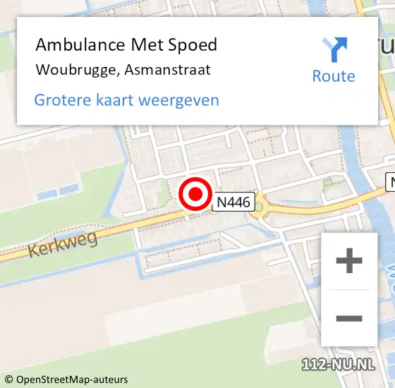 Locatie op kaart van de 112 melding: Ambulance Met Spoed Naar Woubrugge, Asmanstraat op 26 oktober 2016 17:20