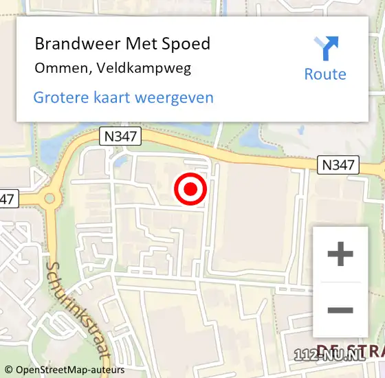 Locatie op kaart van de 112 melding: Brandweer Met Spoed Naar Ommen, Veldkampweg op 26 oktober 2016 17:44