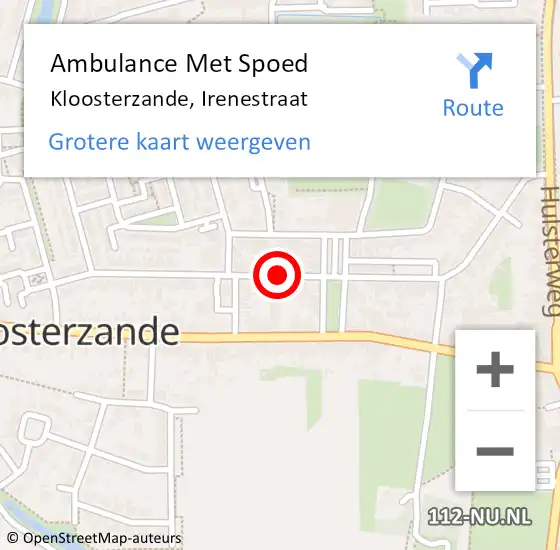 Locatie op kaart van de 112 melding: Ambulance Met Spoed Naar Kloosterzande, Irenestraat op 26 oktober 2016 18:09