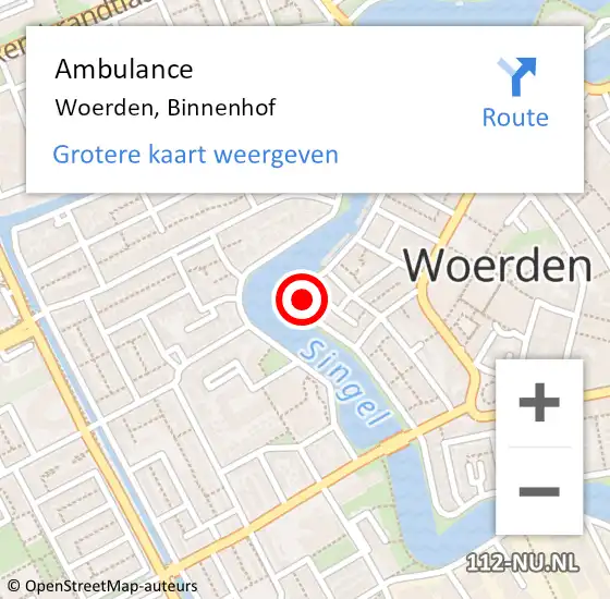 Locatie op kaart van de 112 melding: Ambulance Woerden, Binnenhof op 26 oktober 2016 18:34