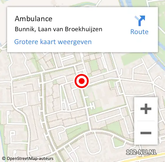 Locatie op kaart van de 112 melding: Ambulance Bunnik, Laan van Broekhuijzen op 26 oktober 2016 19:23