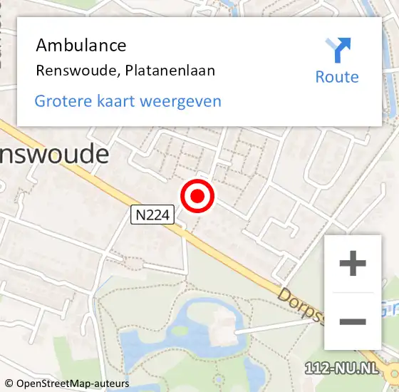 Locatie op kaart van de 112 melding: Ambulance Renswoude, Platanenlaan op 26 oktober 2016 19:43