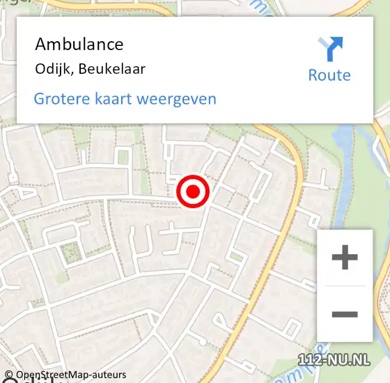 Locatie op kaart van de 112 melding: Ambulance Odijk, Beukelaar op 26 oktober 2016 20:00