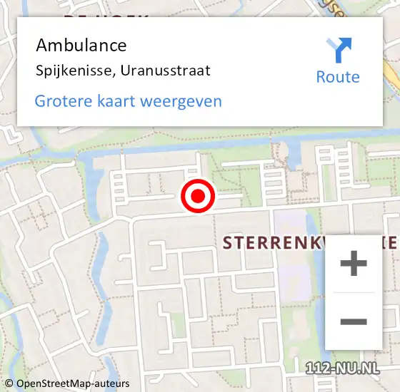 Locatie op kaart van de 112 melding: Ambulance Spijkenisse, Uranusstraat op 26 oktober 2016 20:05