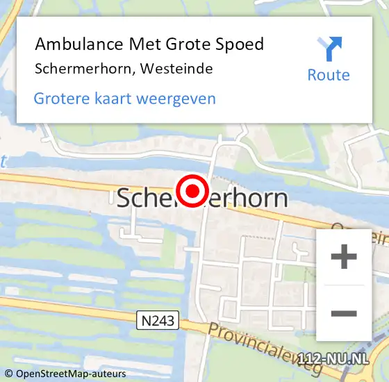 Locatie op kaart van de 112 melding: Ambulance Met Grote Spoed Naar Schermerhorn, Westeinde op 26 oktober 2016 20:17