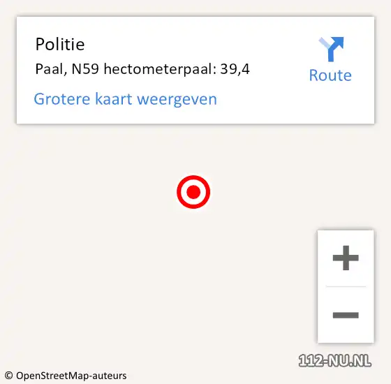 Locatie op kaart van de 112 melding: Politie Paal, N59 hectometerpaal: 39,4 op 26 oktober 2016 20:47