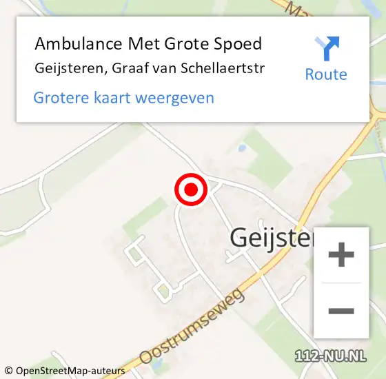 Locatie op kaart van de 112 melding: Ambulance Met Grote Spoed Naar Geijsteren, Graaf van Schellaertstr op 26 oktober 2016 21:56