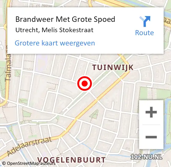 Locatie op kaart van de 112 melding: Brandweer Met Grote Spoed Naar Utrecht, Melis Stokestraat op 26 oktober 2016 22:32