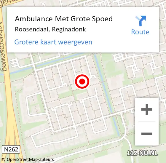 Locatie op kaart van de 112 melding: Ambulance Met Grote Spoed Naar Roosendaal, Reginadonk op 26 oktober 2016 22:56