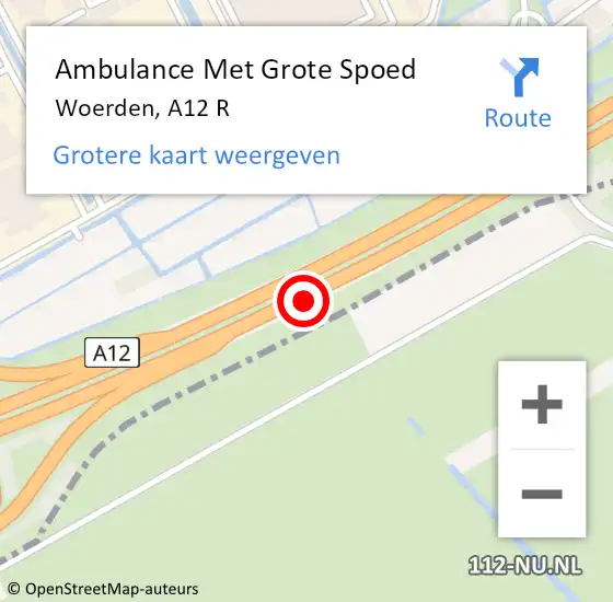 Locatie op kaart van de 112 melding: Ambulance Met Grote Spoed Naar Woerden, A12 R op 27 oktober 2016 00:29