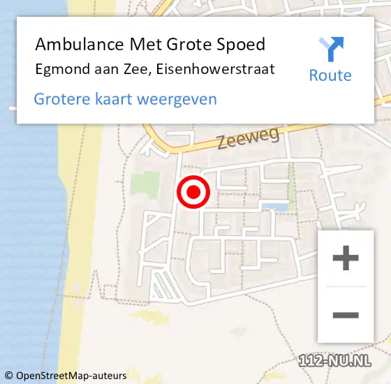 Locatie op kaart van de 112 melding: Ambulance Met Grote Spoed Naar Egmond aan Zee, Eisenhowerstraat op 27 oktober 2016 03:18