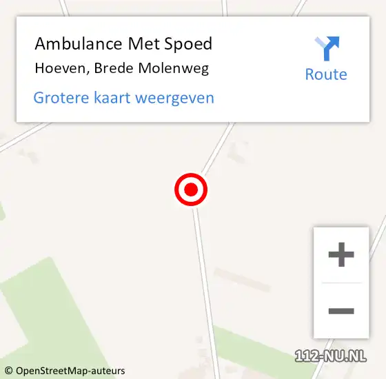 Locatie op kaart van de 112 melding: Ambulance Met Spoed Naar Hoeven, Brede Molenweg op 27 oktober 2016 07:38