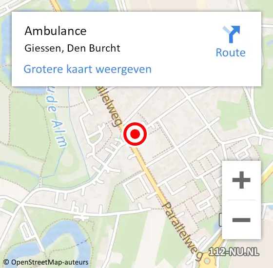 Locatie op kaart van de 112 melding: Ambulance Giessen, Den Burcht op 27 oktober 2016 09:17