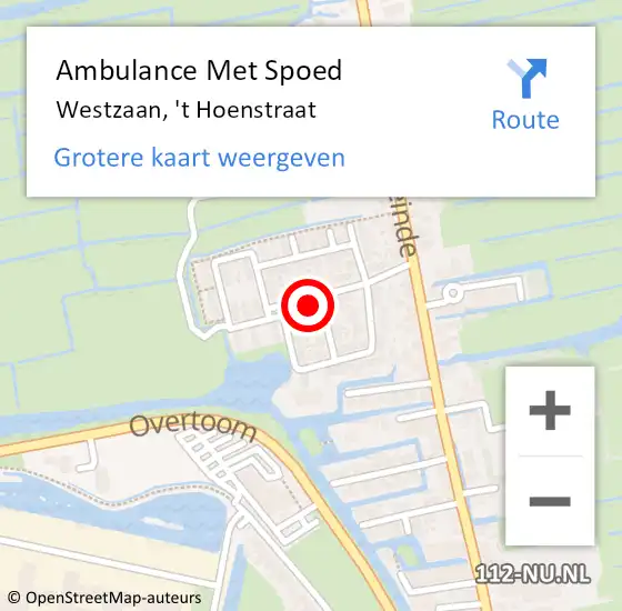 Locatie op kaart van de 112 melding: Ambulance Met Spoed Naar Westzaan, 't Hoenstraat op 27 oktober 2016 12:30