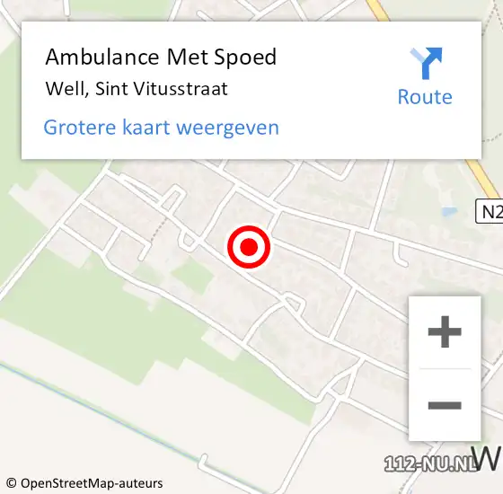 Locatie op kaart van de 112 melding: Ambulance Met Spoed Naar Well, Sint Vitusstraat op 27 oktober 2016 12:51