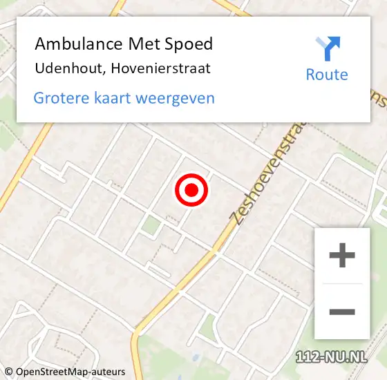 Locatie op kaart van de 112 melding: Ambulance Met Spoed Naar Udenhout, Hovenierstraat op 27 oktober 2016 13:07