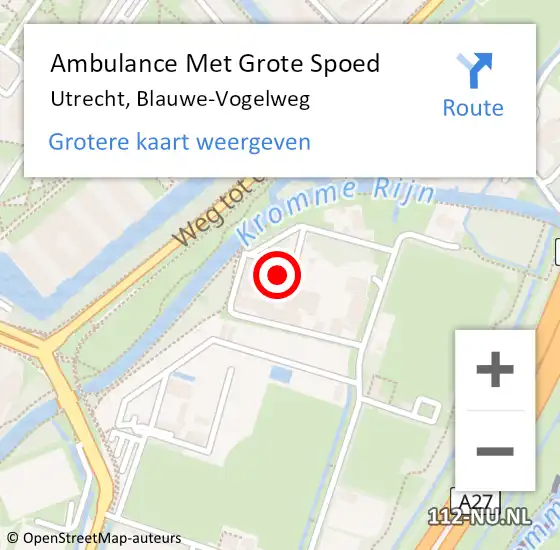 Locatie op kaart van de 112 melding: Ambulance Met Grote Spoed Naar Utrecht, Blauwe-Vogelweg op 27 oktober 2016 13:18