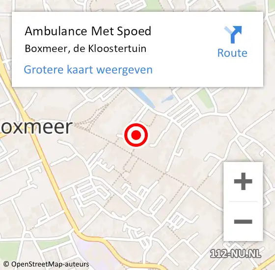 Locatie op kaart van de 112 melding: Ambulance Met Spoed Naar Boxmeer, de Kloostertuin op 27 oktober 2016 13:54