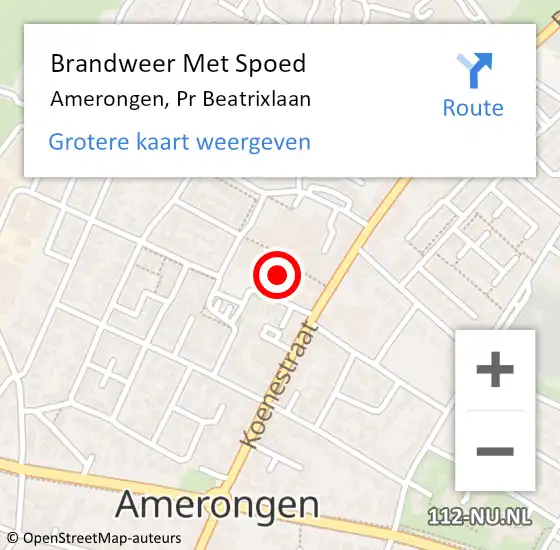 Locatie op kaart van de 112 melding: Brandweer Met Spoed Naar Amerongen, Pr Beatrixlaan op 27 oktober 2016 14:14