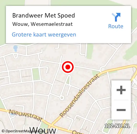 Locatie op kaart van de 112 melding: Brandweer Met Spoed Naar Wouw, Wesemaelestraat op 27 oktober 2016 16:06