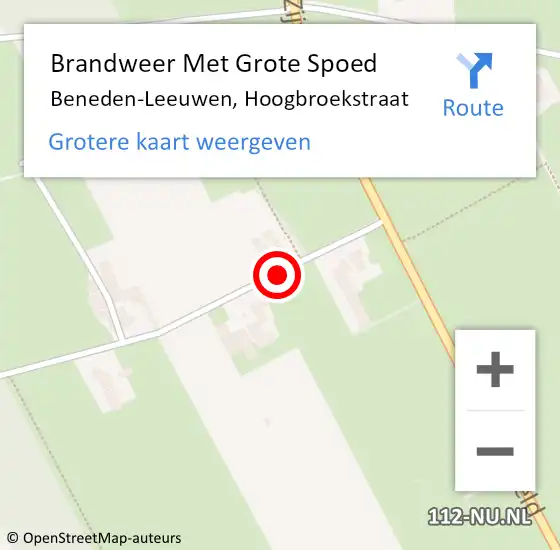 Locatie op kaart van de 112 melding: Brandweer Met Grote Spoed Naar Beneden-Leeuwen, Hoogbroekstraat op 27 oktober 2016 16:10