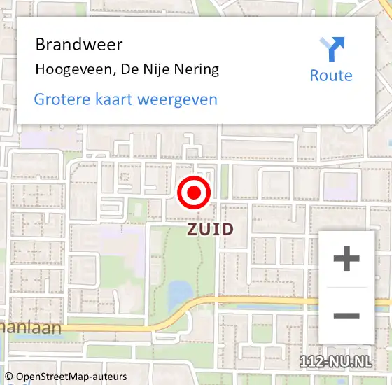 Locatie op kaart van de 112 melding: Brandweer Hoogeveen, De Nije Nering op 27 oktober 2016 16:44