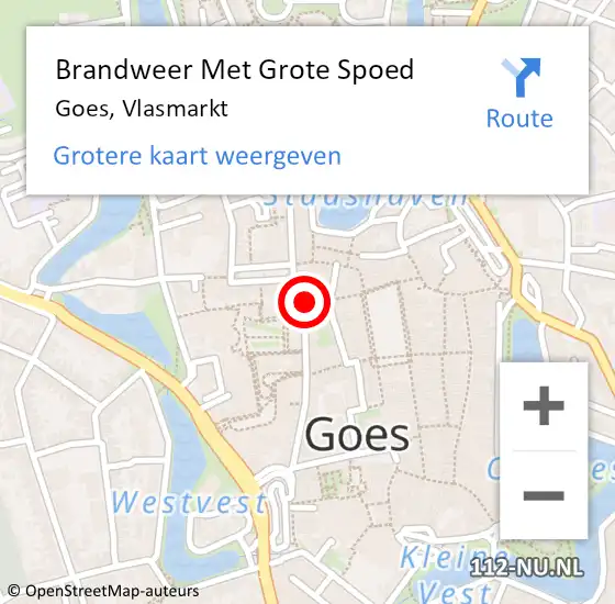 Locatie op kaart van de 112 melding: Brandweer Met Grote Spoed Naar Goes, Vlasmarkt op 27 oktober 2016 16:51