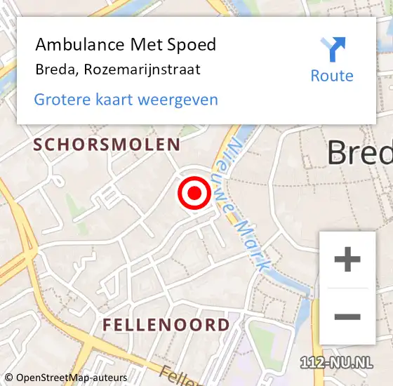 Locatie op kaart van de 112 melding: Ambulance Met Spoed Naar Breda, Rozemarijnstraat op 27 oktober 2016 17:03