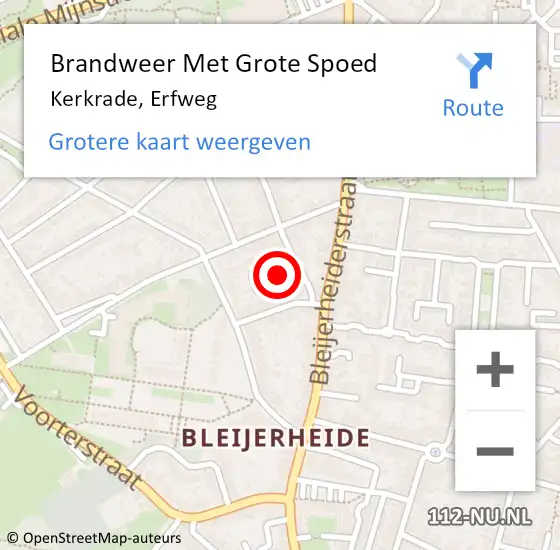 Locatie op kaart van de 112 melding: Brandweer Met Grote Spoed Naar Kerkrade, Erfweg op 27 oktober 2016 17:06