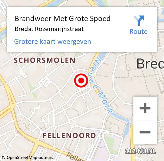 Locatie op kaart van de 112 melding: Brandweer Met Grote Spoed Naar Breda, Rozemarijnstraat op 27 oktober 2016 17:06