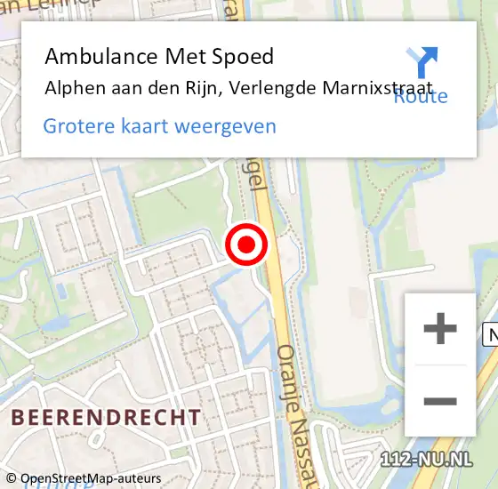 Locatie op kaart van de 112 melding: Ambulance Met Spoed Naar Alphen aan den rijn, Verlengde Marnixstraat op 27 oktober 2016 17:59