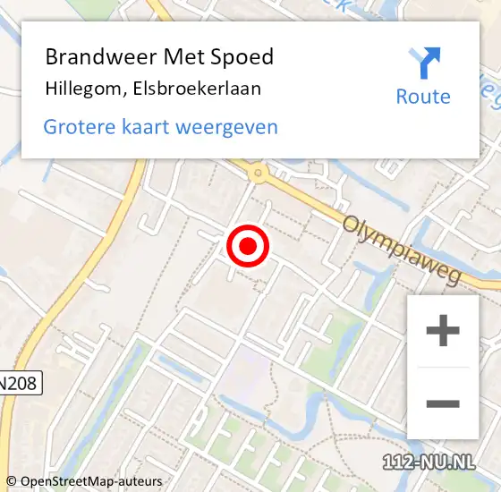 Locatie op kaart van de 112 melding: Brandweer Met Spoed Naar Hillegom, Elsbroekerlaan op 27 oktober 2016 19:11