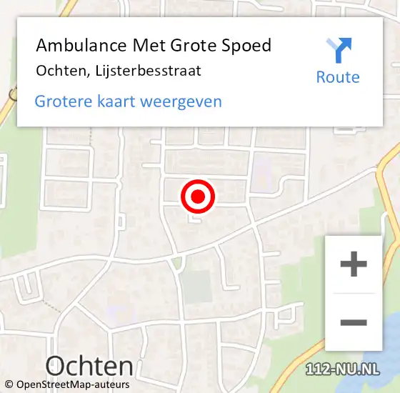 Locatie op kaart van de 112 melding: Ambulance Met Grote Spoed Naar Ochten, Lijsterbesstraat op 27 oktober 2016 19:47