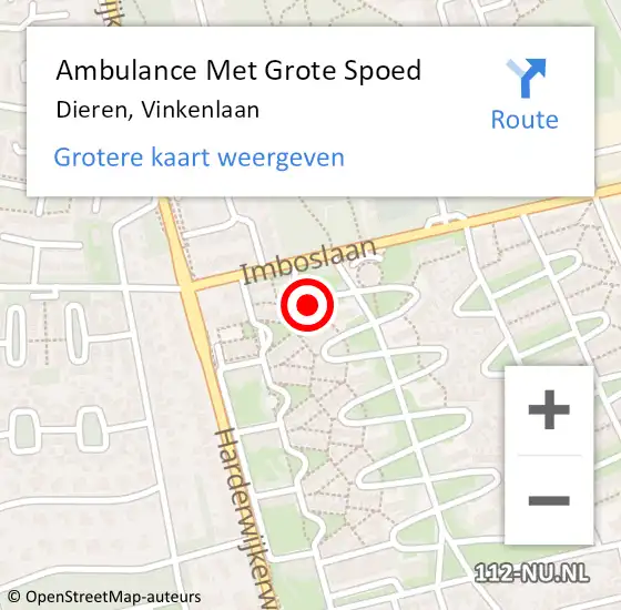 Locatie op kaart van de 112 melding: Ambulance Met Grote Spoed Naar Dieren, Vinkenlaan op 27 oktober 2016 21:18