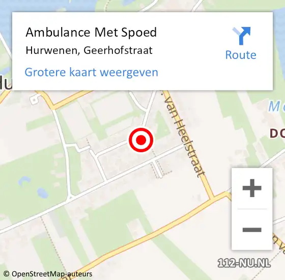 Locatie op kaart van de 112 melding: Ambulance Met Spoed Naar Hurwenen, Geerhofstraat op 27 oktober 2016 23:16