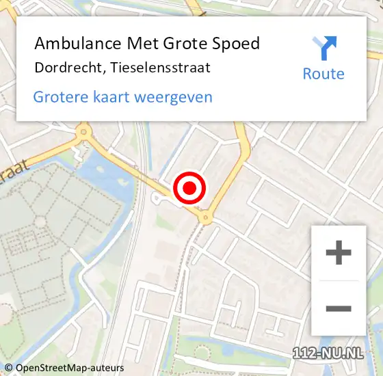 Locatie op kaart van de 112 melding: Ambulance Met Grote Spoed Naar Dordrecht, Tieselensstraat op 27 oktober 2016 23:29